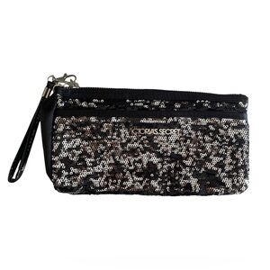 Victoria's Secret Black and Silver Sequin Double Zip Clutch Wristlet